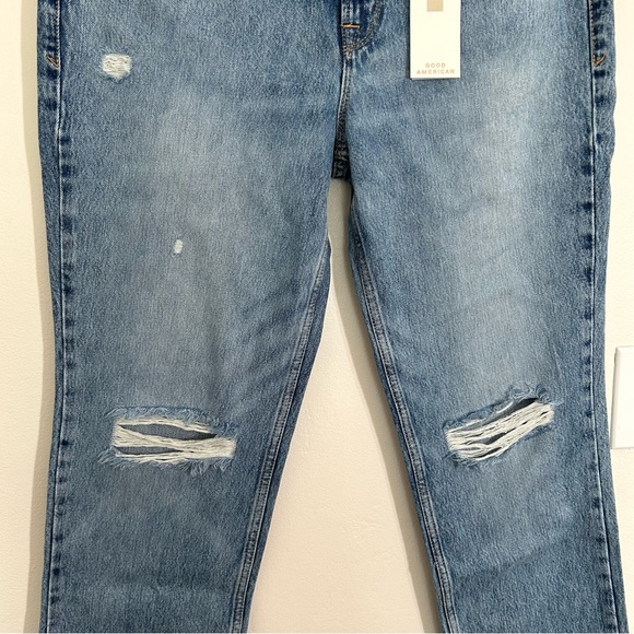 New Good American Good 90’s Icon Straight Leg Distressed Knee Blue Jeans 10/30 - Picture 9 of 12